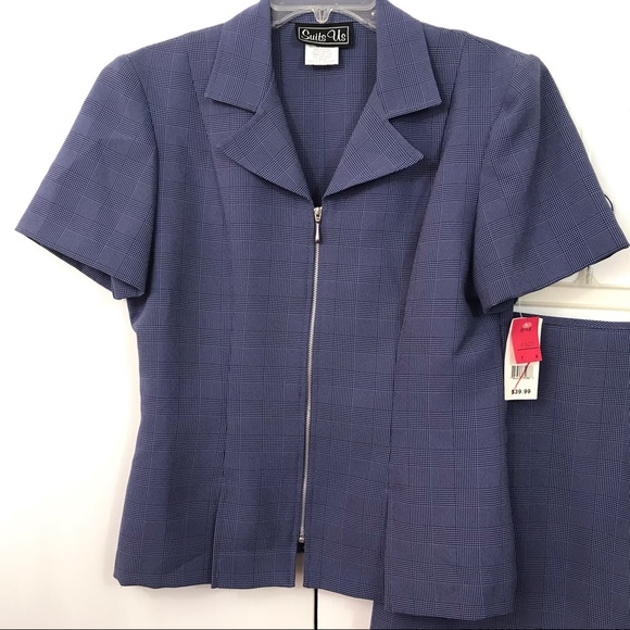 2 pc Suit Set Short Sleeve Zip Blazer and Skirt Business Purple - Picture 2 of 8